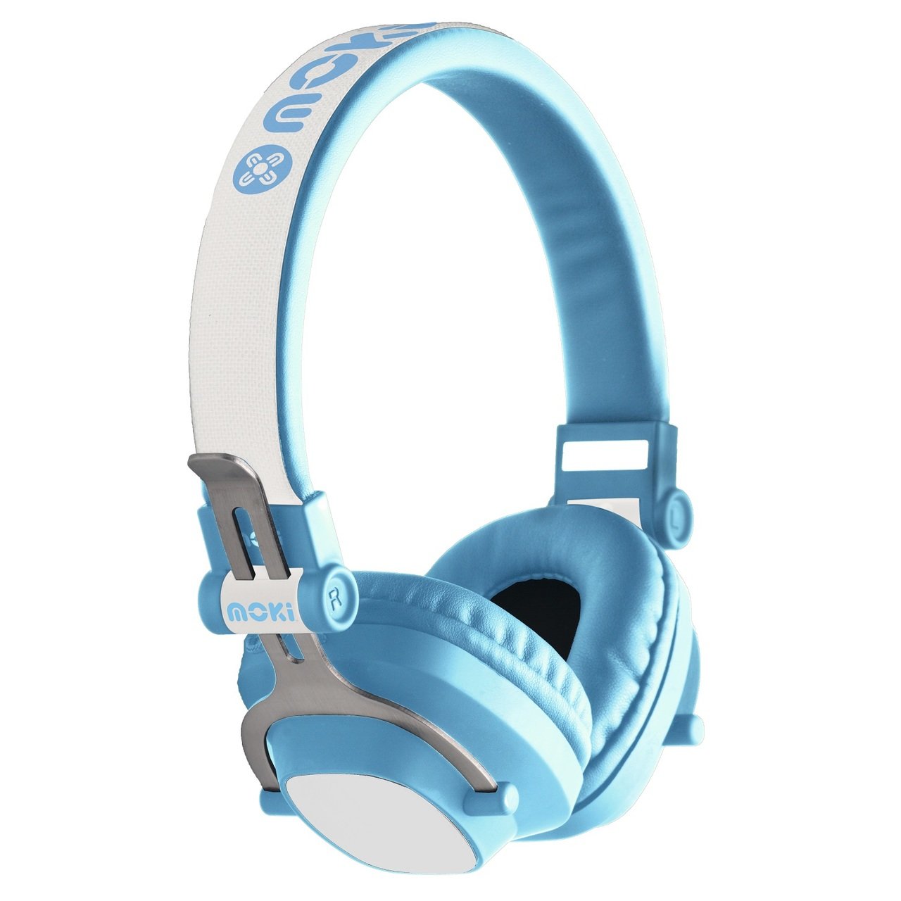 Moki EXO Kids Bluetooth Headphones in vibrant blue, designed for comfort and safety with soft ear cushions and adjustable headband.