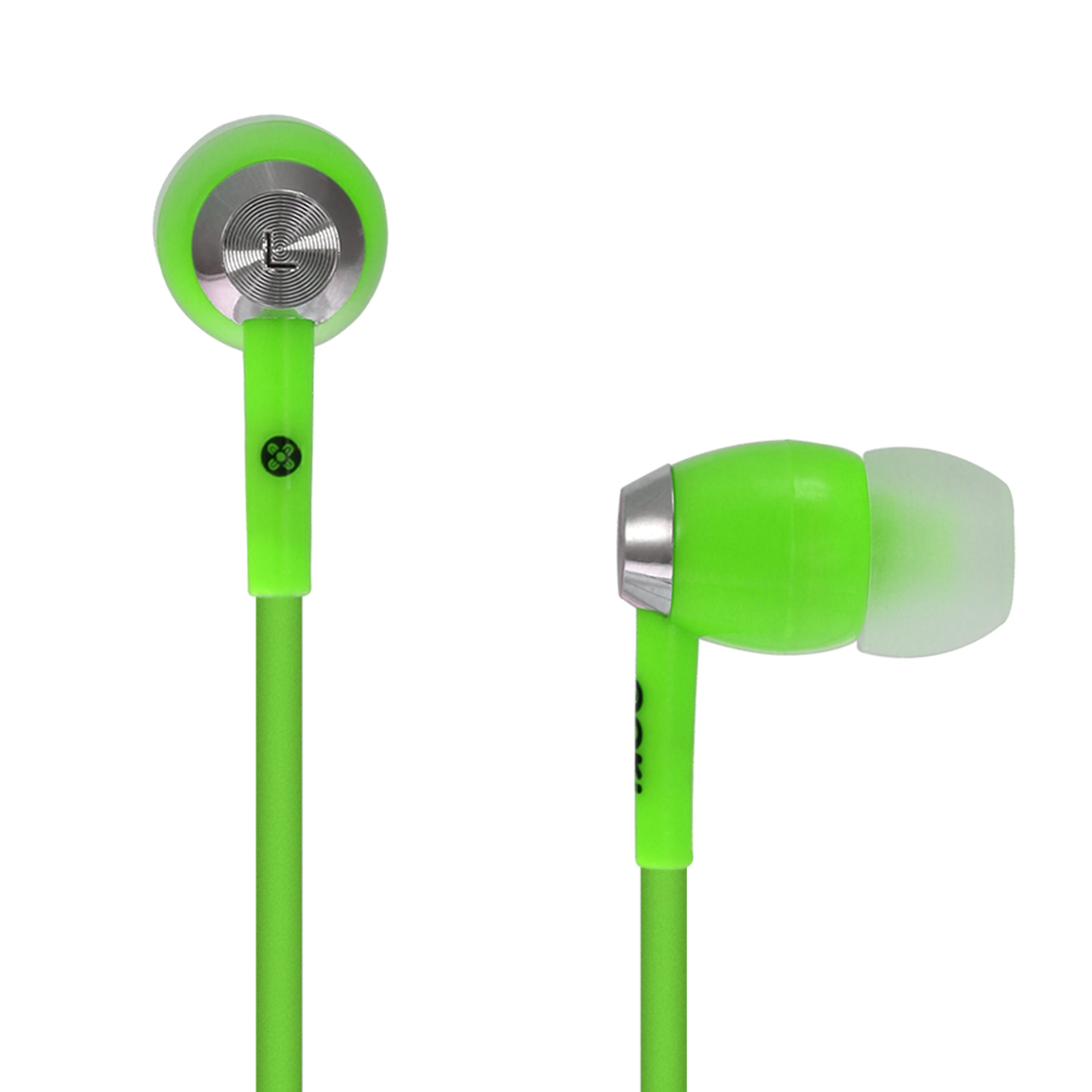 MOKI Hyper Buds in vibrant green color, featuring soft silicone noise isolation buds for a comfortable fit.