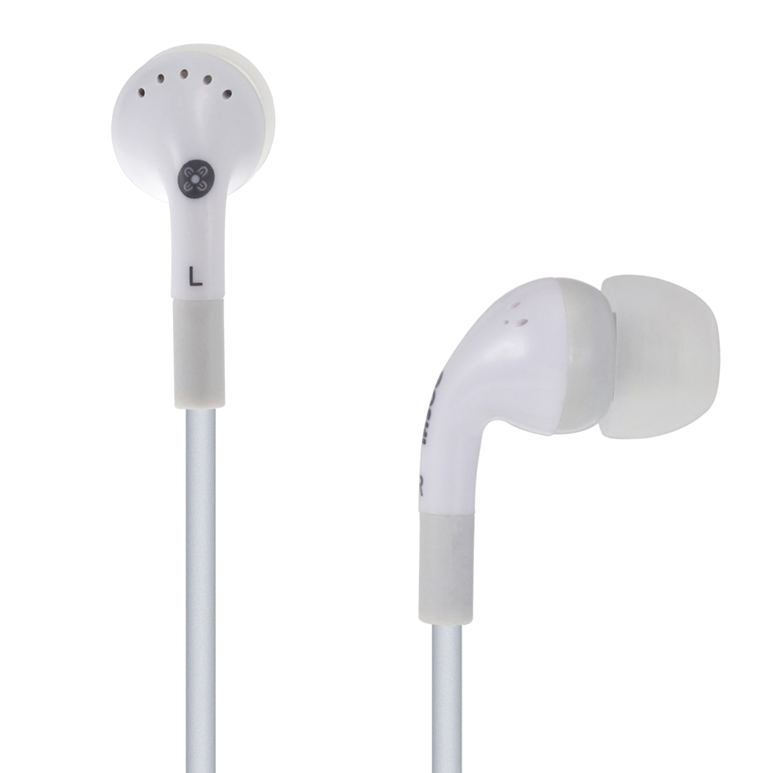 MOKI Noise Isolation Earphones in white, showcasing ergonomic design and noise isolation features.