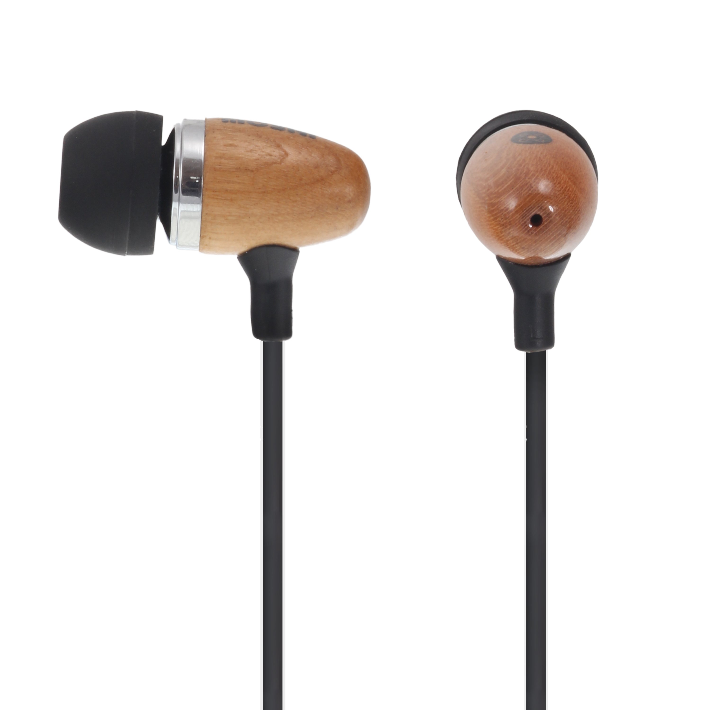 MOKI Retro Earphones featuring a unique timber body design, showcasing their stylish and natural aesthetic.