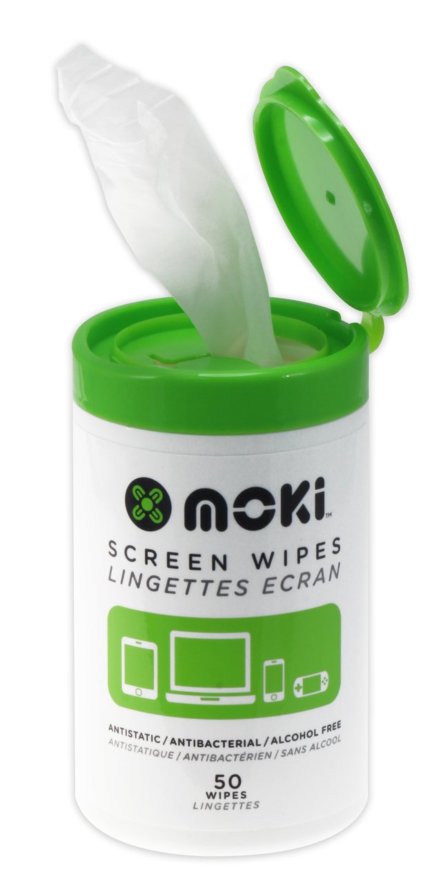 A pack of Moki Screen Wipes containing 50 individual wipes for cleaning screens.