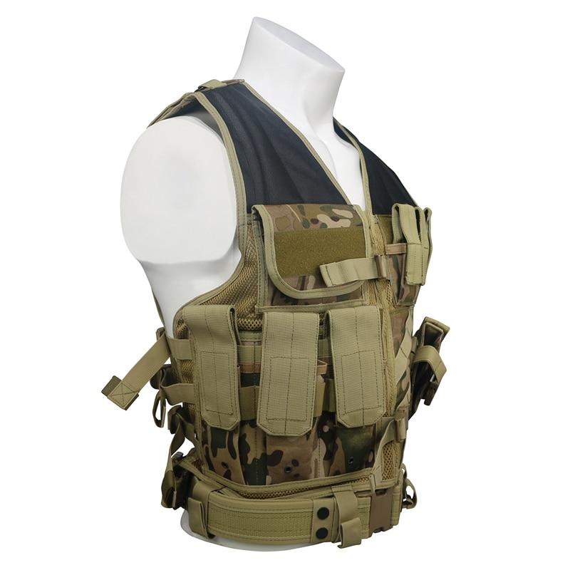 Molle Tactical Army Vest in camo design, featuring multiple pockets and armor plate carrier capabilities, ideal for airsoft and hunting.