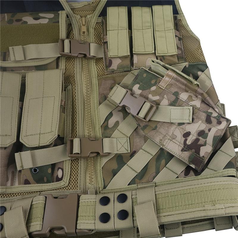 Molle Tactical Army Vest in camo design, featuring multiple pockets and armor plate carrier capabilities, ideal for airsoft and hunting.