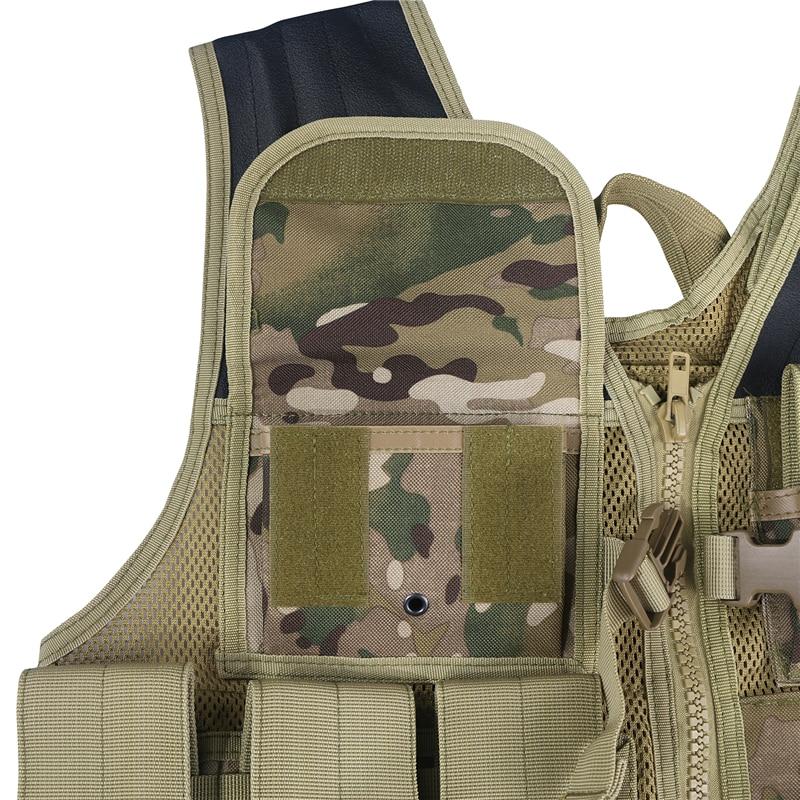 Molle Tactical Army Vest in camo design, featuring multiple pockets and armor plate carrier capabilities, ideal for airsoft and hunting.