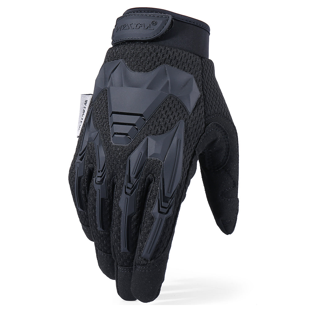 Motorcycle full finger gloves featuring rubber protection, designed for enduro racing and biking, showcasing a durable and stylish design.