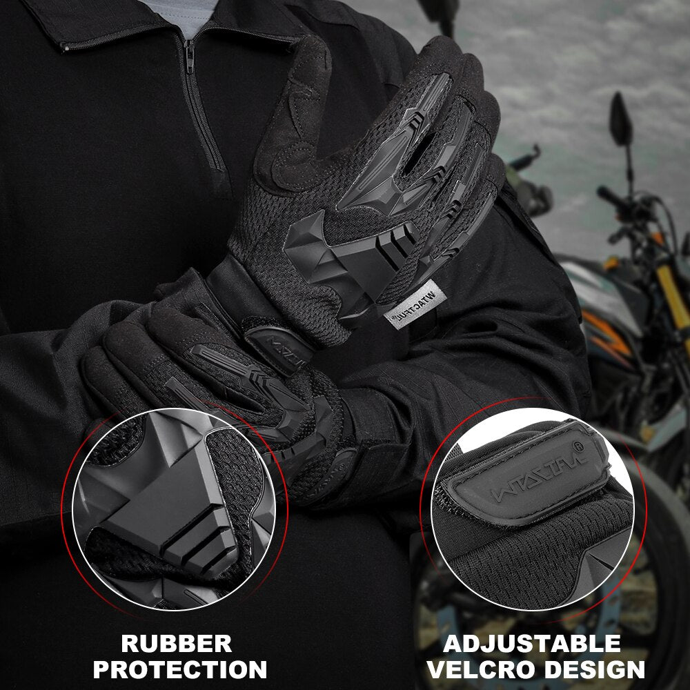 Motorcycle full finger gloves featuring rubber protection, designed for enduro racing and biking, showcasing a durable and stylish design.