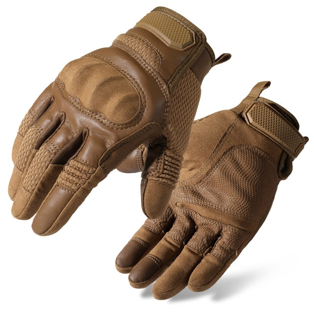 Motorcycle full finger gloves made of PU leather, featuring touchscreen capability and anti-slip design, ideal for motocross and motorbike riding.