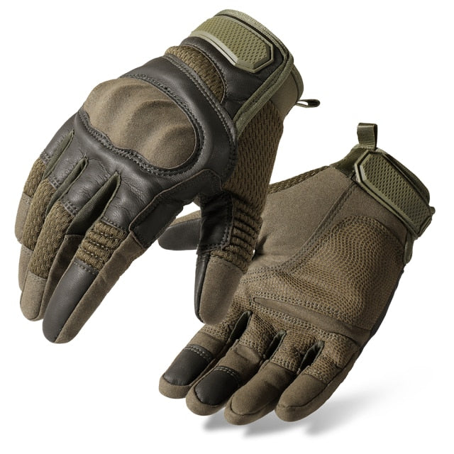 Motorcycle full finger gloves made of PU leather, featuring touchscreen capability and anti-slip design, ideal for motocross and motorbike riding.