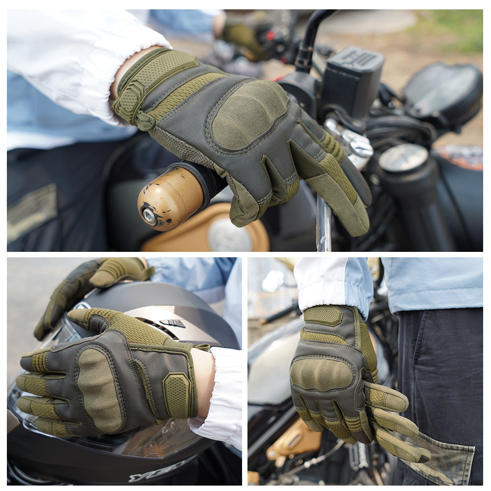 Motorcycle full finger gloves made of PU leather, featuring touchscreen capability and anti-slip design, ideal for motocross and motorbike riding.