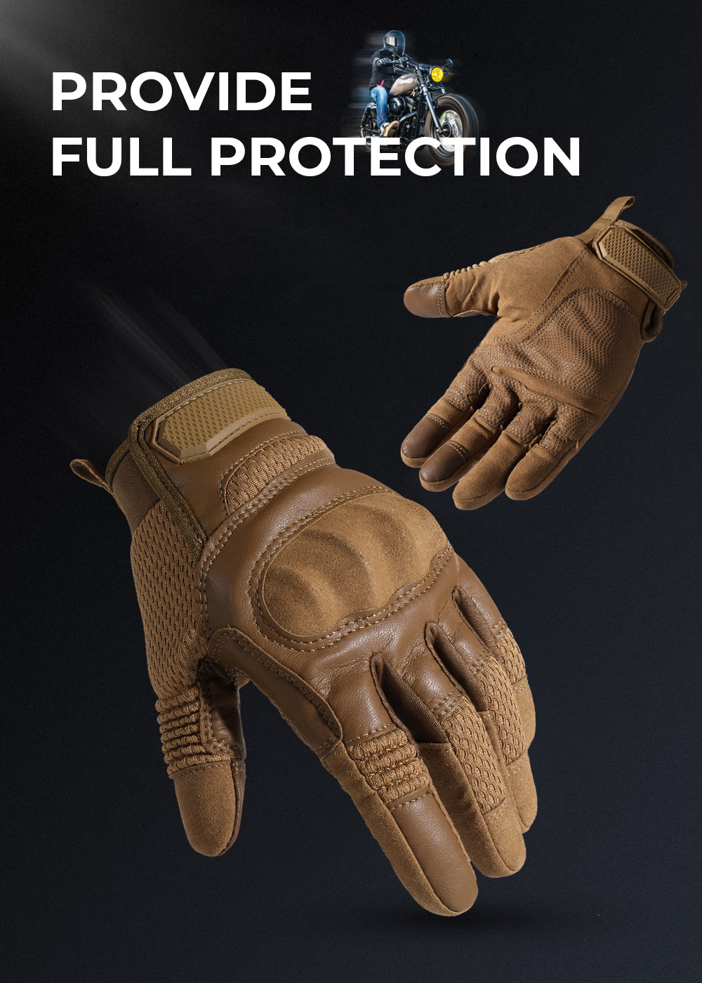 Motorcycle full finger gloves made of PU leather, featuring touchscreen capability and anti-slip design, ideal for motocross and motorbike riding.