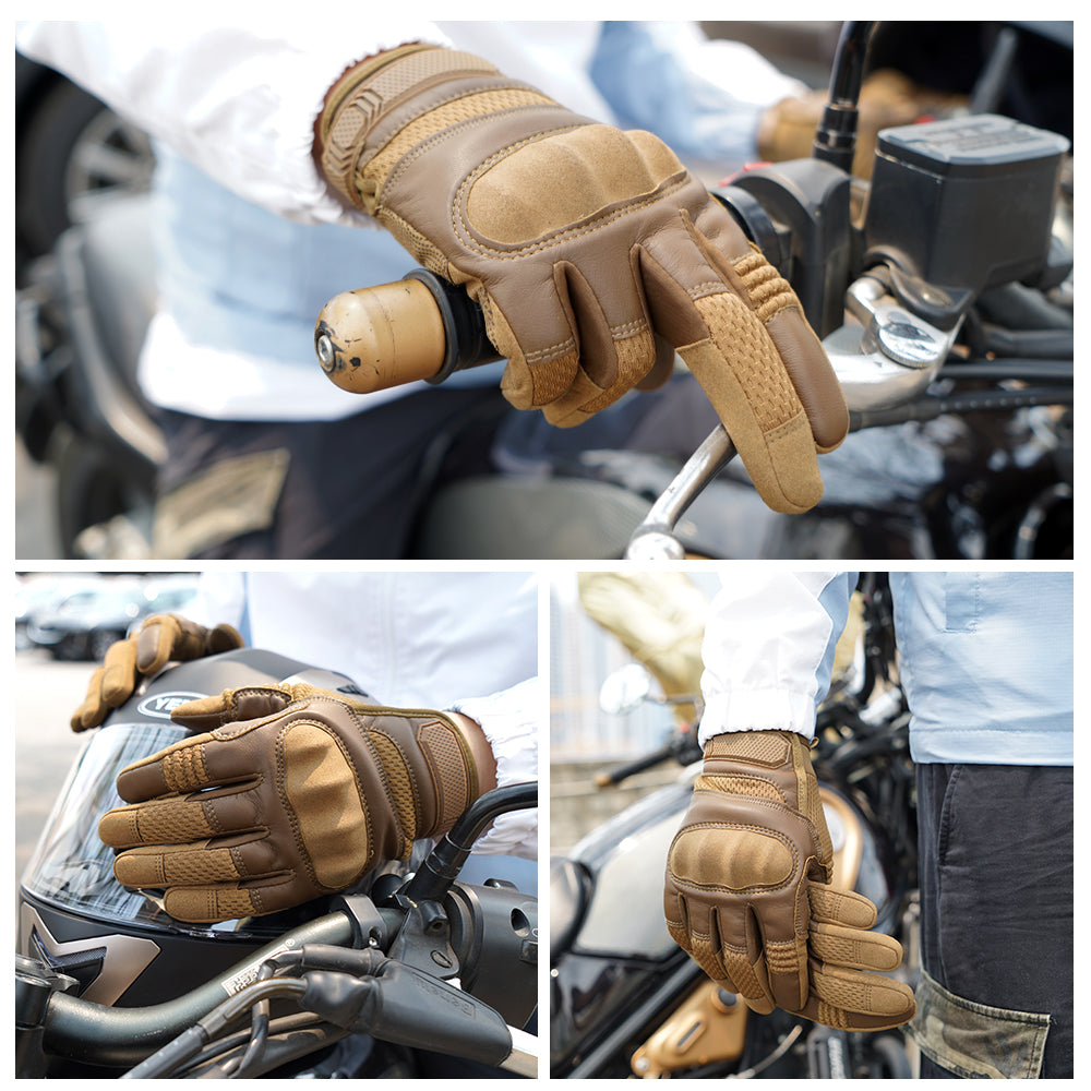 Motorcycle full finger gloves made of PU leather, featuring touchscreen capability and anti-slip design, ideal for motocross and motorbike riding.