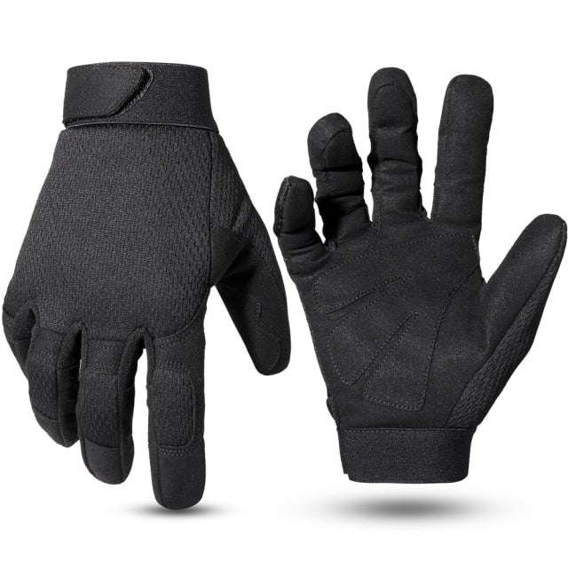 A pair of full finger motorcycle gloves designed for motocross and biking, featuring a breathable and shock-proof design in various colors.