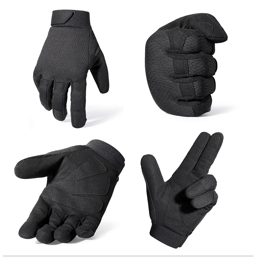 A pair of full finger motorcycle gloves designed for motocross and biking, featuring a breathable and shock-proof design in various colors.