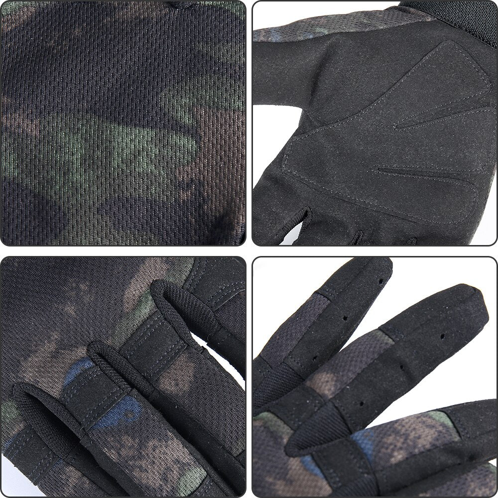 A pair of full finger motorcycle gloves designed for motocross and biking, featuring a breathable and shock-proof design in various colors.