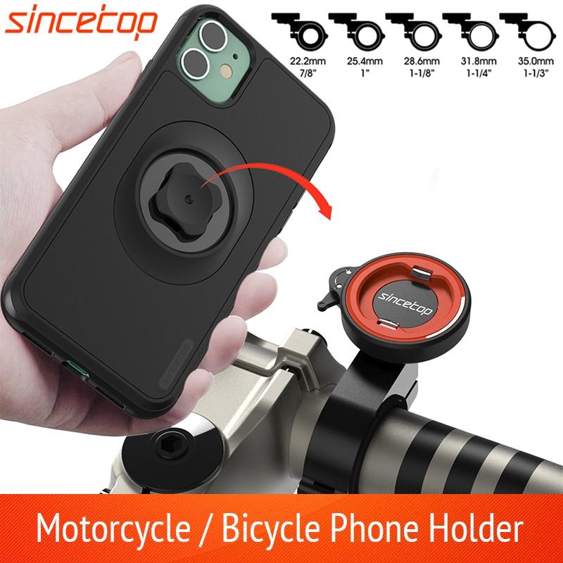 Motorcycle phone holder designed for various iPhone models, featuring a shockproof case and sturdy mount for secure attachment.