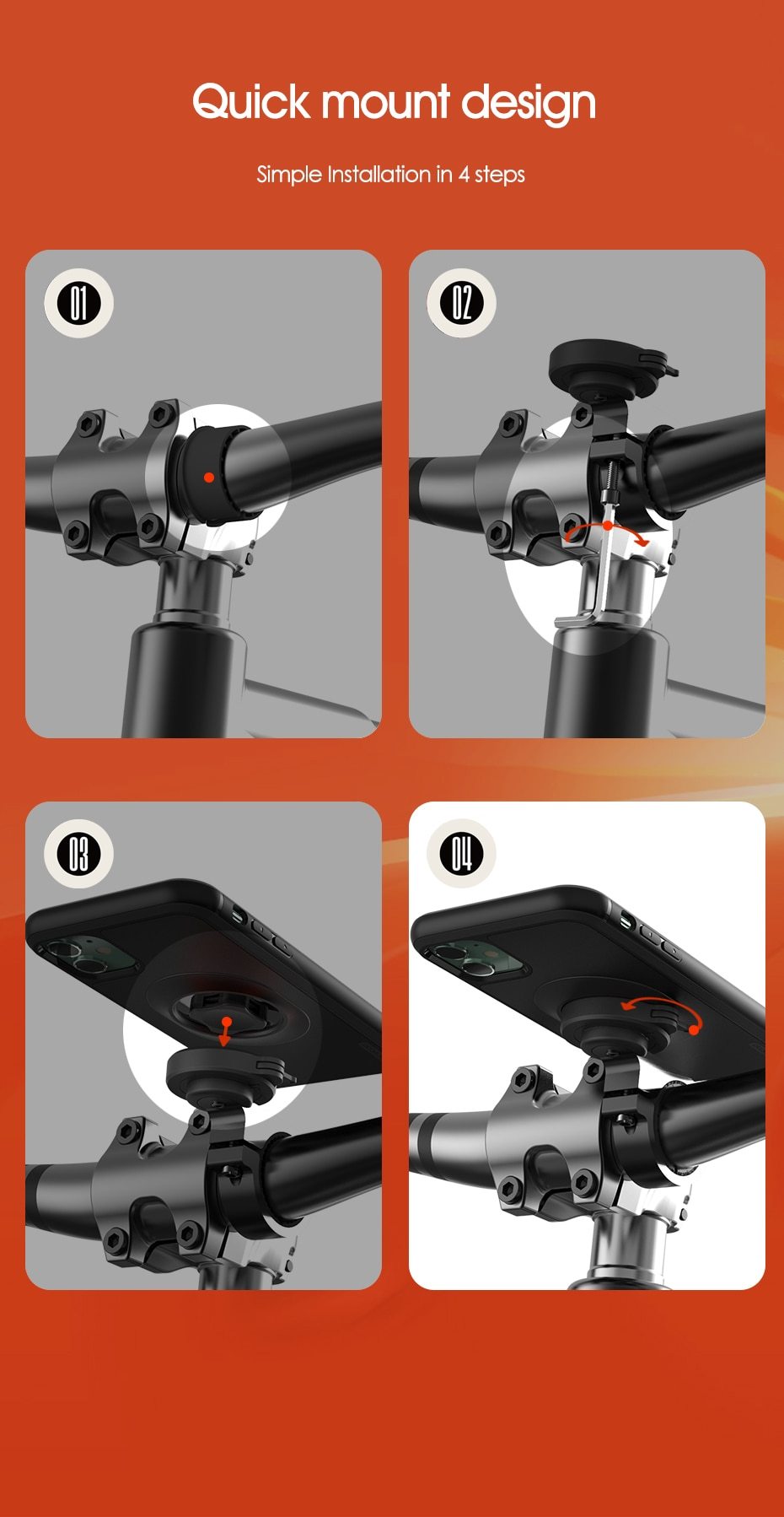 Motorcycle phone holder designed for various iPhone models, featuring a shockproof case and sturdy mount for secure attachment.