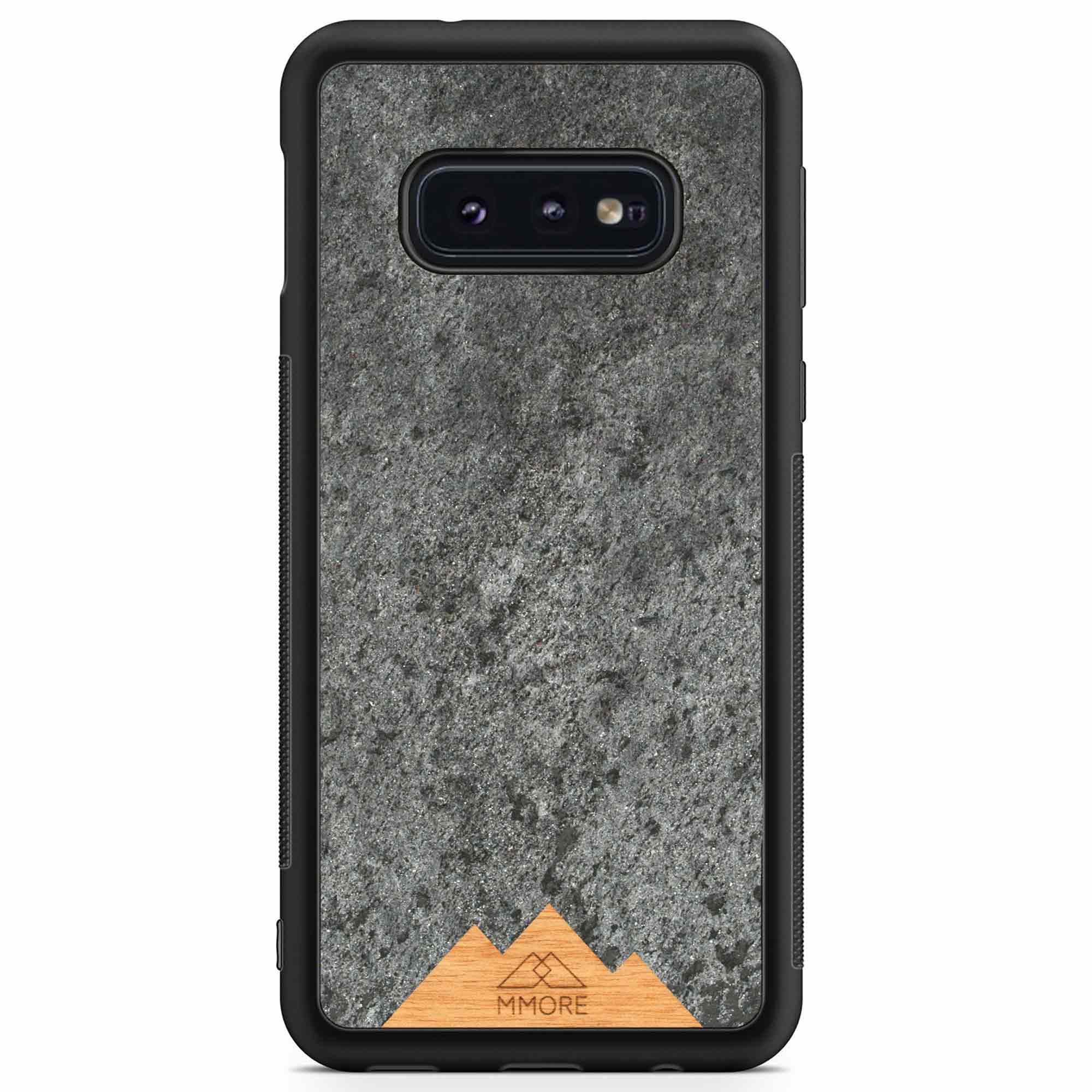 Mountain Stone Phone Case showcasing unique natural texture and sparkly grey color, held in hand against a natural backdrop.