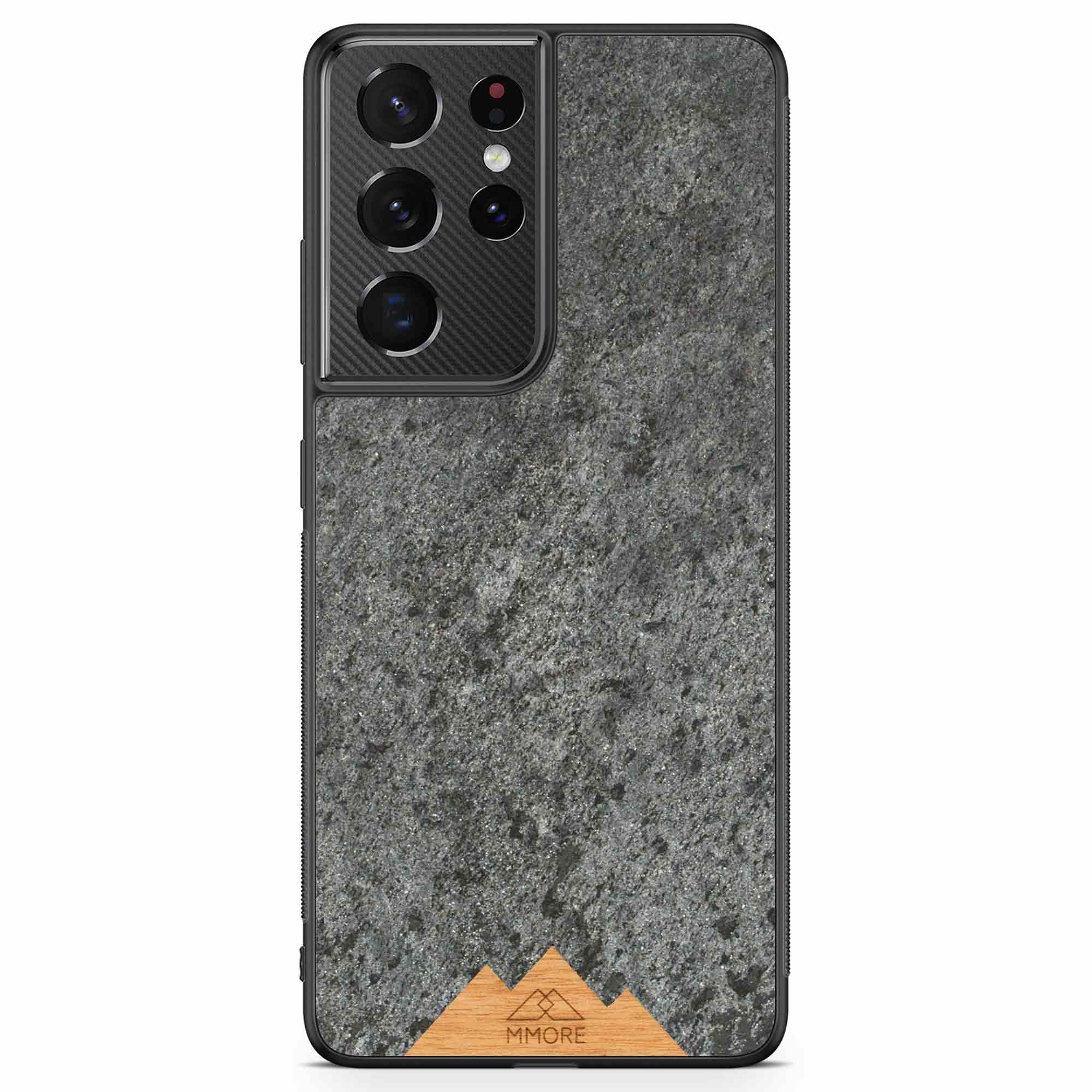 Mountain Stone Phone Case showcasing unique natural texture and sparkly grey color, held in hand against a natural backdrop.