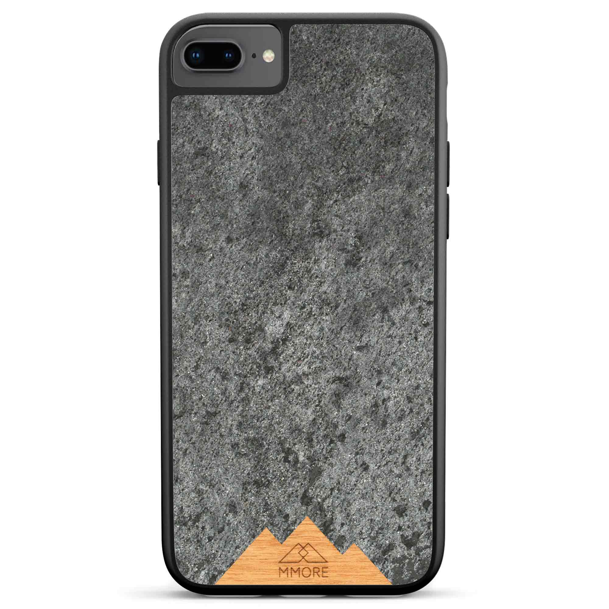 Mountain Stone Phone Case showcasing unique natural texture and sparkly grey color, held in hand against a natural backdrop.