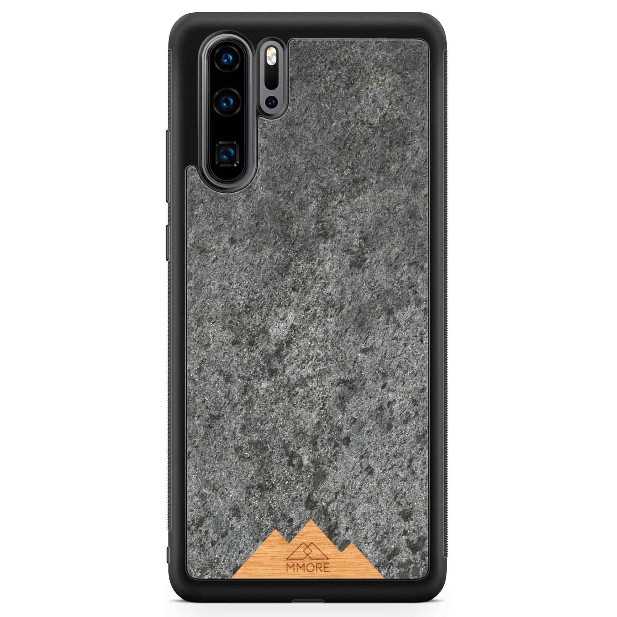 Mountain Stone Phone Case showcasing unique natural texture and sparkly grey color, held in hand against a natural backdrop.