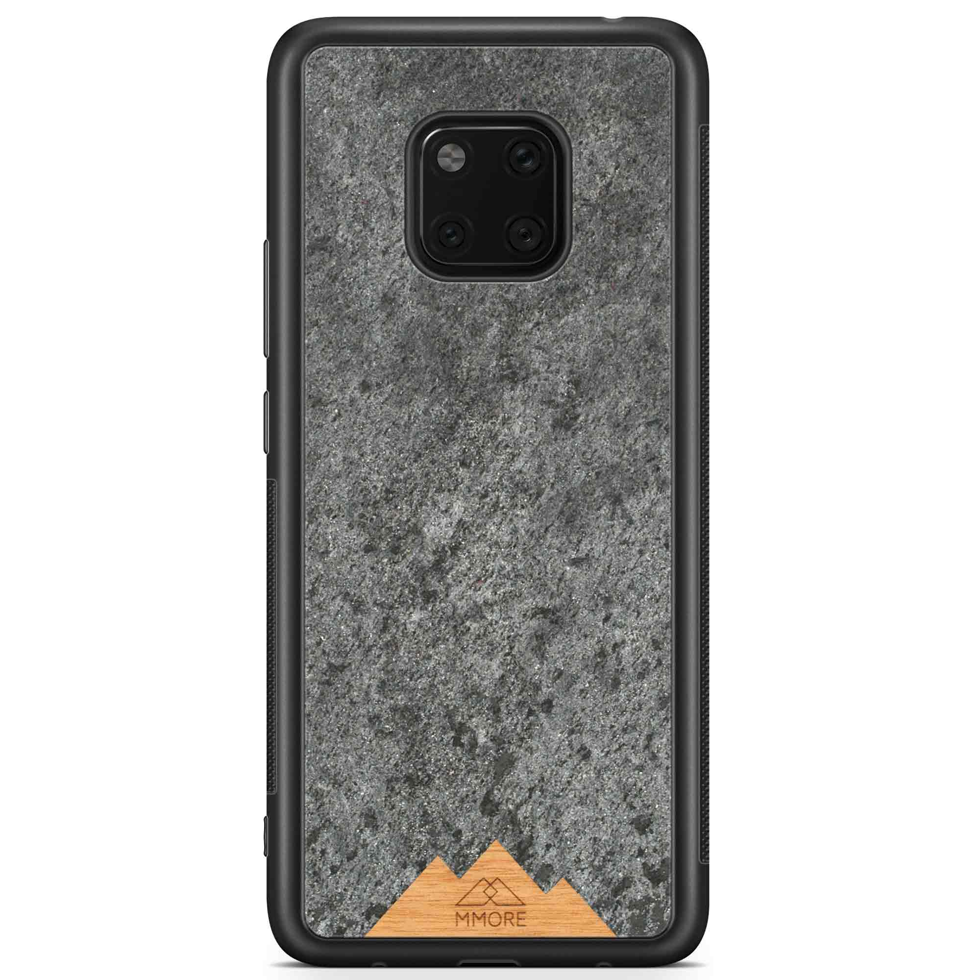 Mountain Stone Phone Case showcasing unique natural texture and sparkly grey color, held in hand against a natural backdrop.