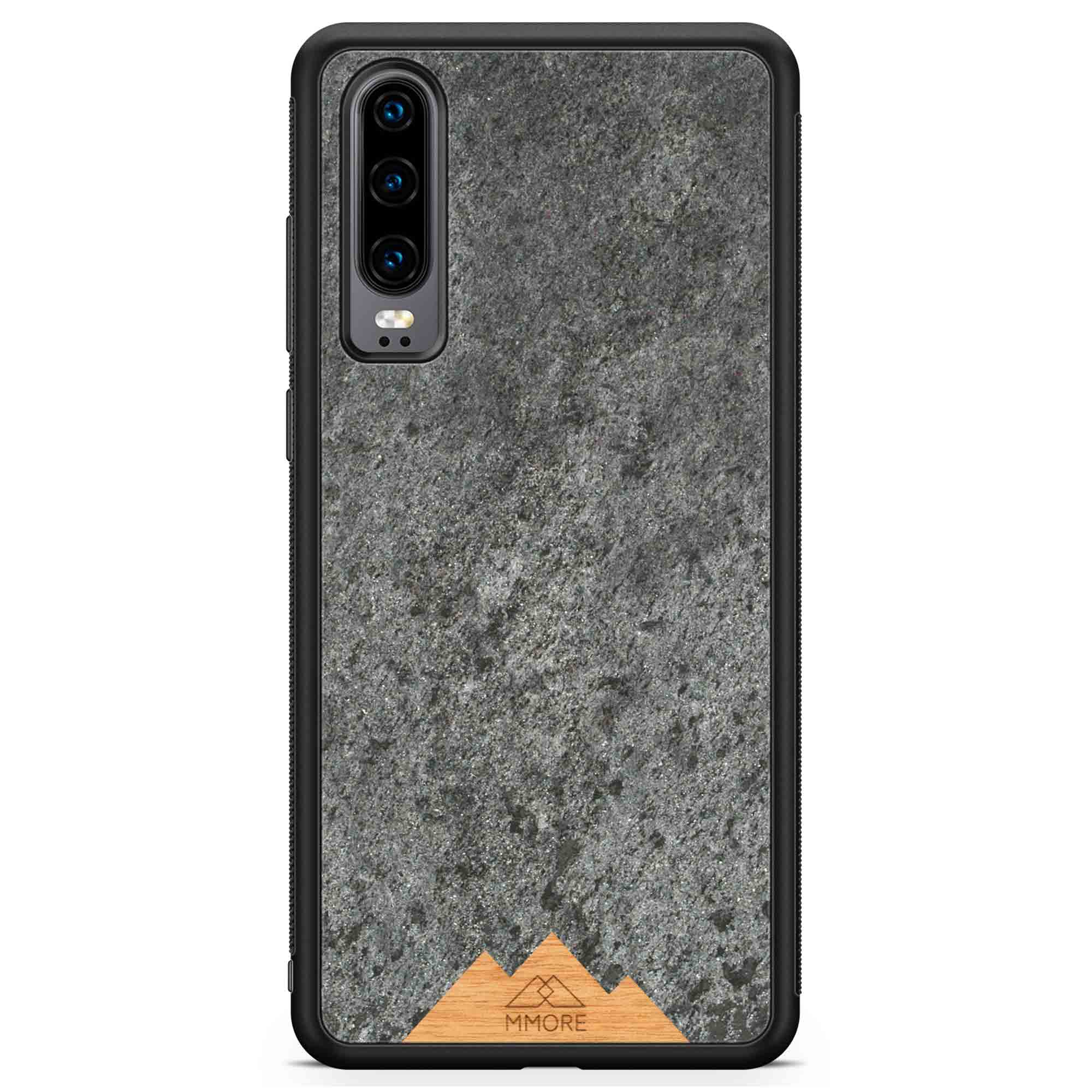 Mountain Stone Phone Case showcasing unique natural texture and sparkly grey color, held in hand against a natural backdrop.