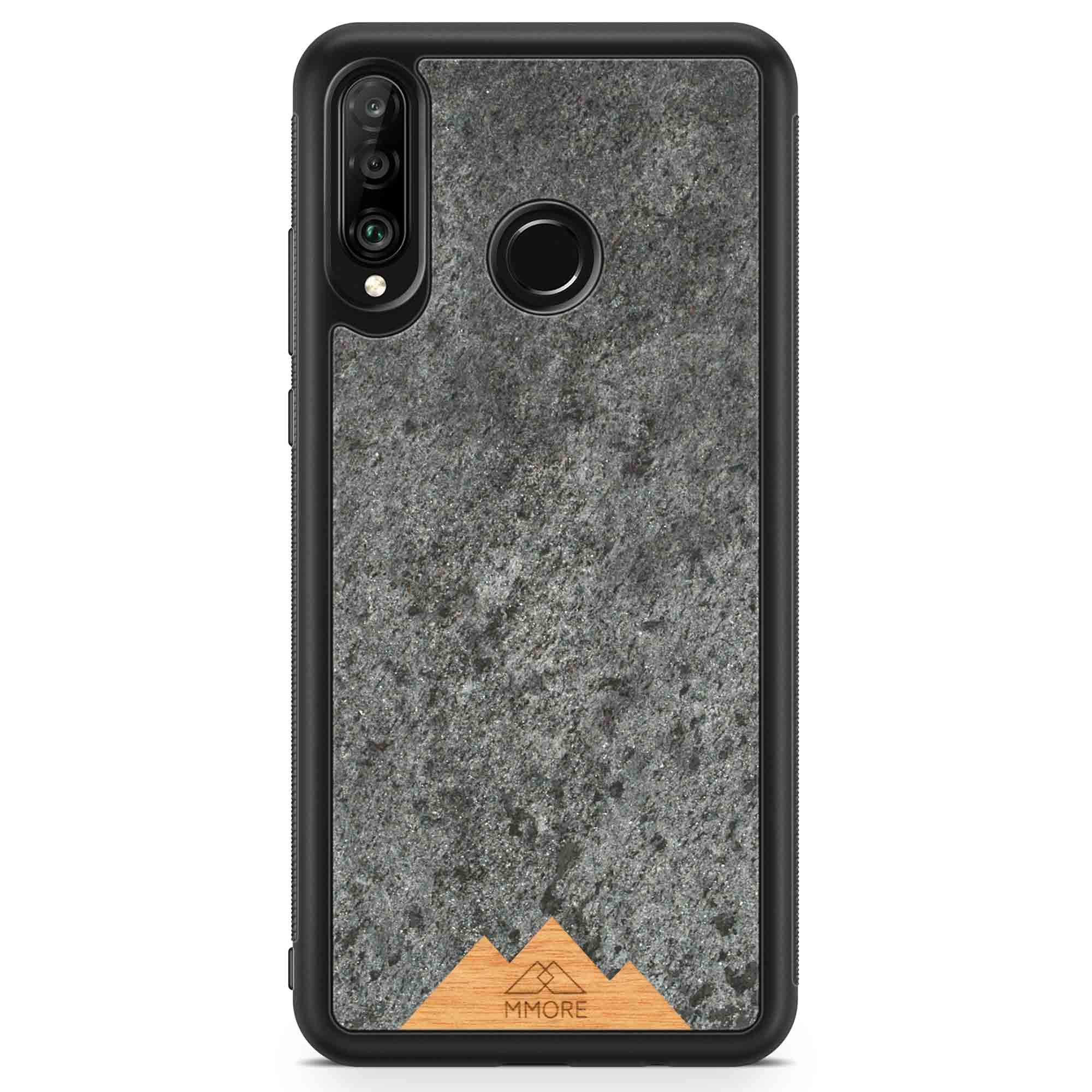 Mountain Stone Phone Case showcasing unique natural texture and sparkly grey color, held in hand against a natural backdrop.