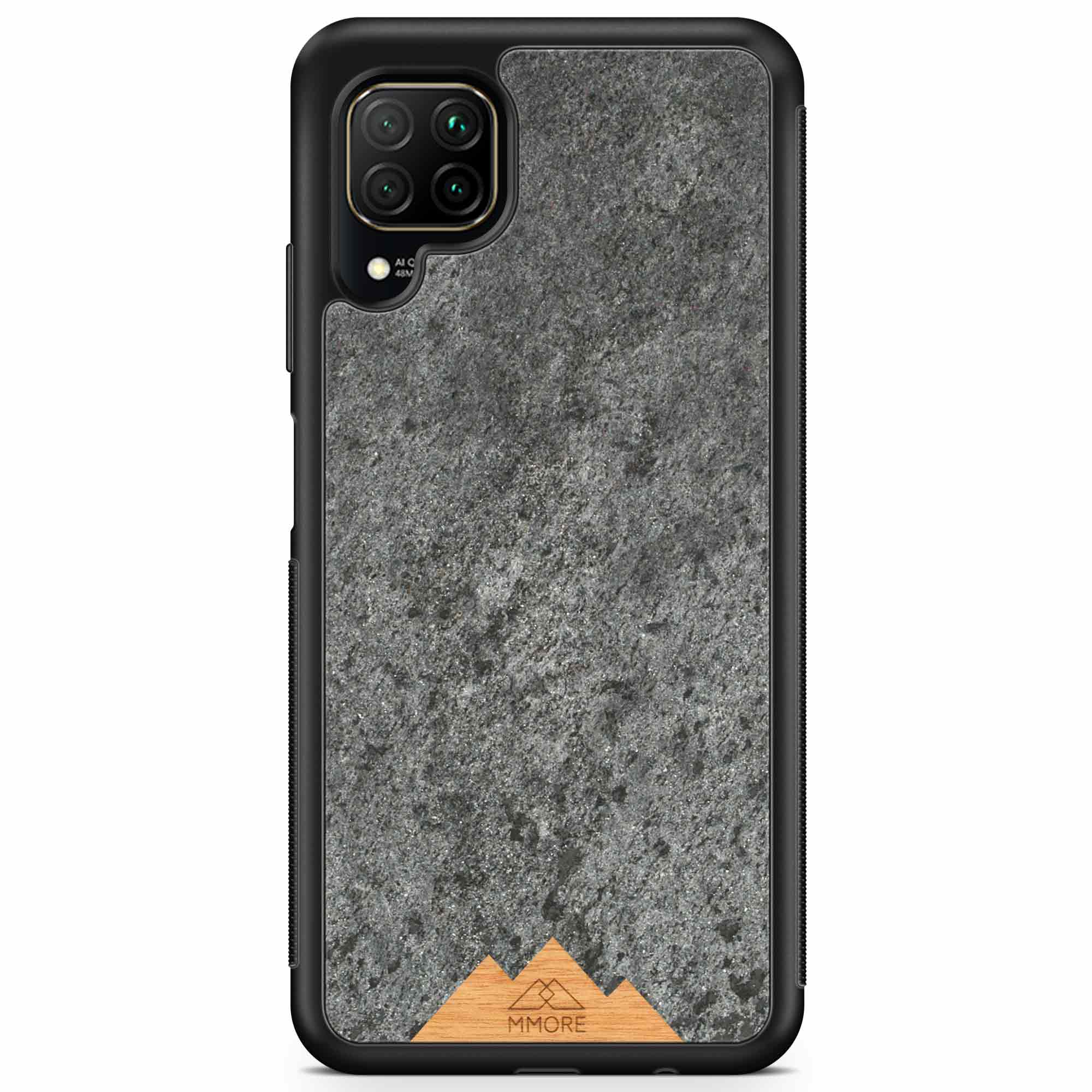 Mountain Stone Phone Case showcasing unique natural texture and sparkly grey color, held in hand against a natural backdrop.