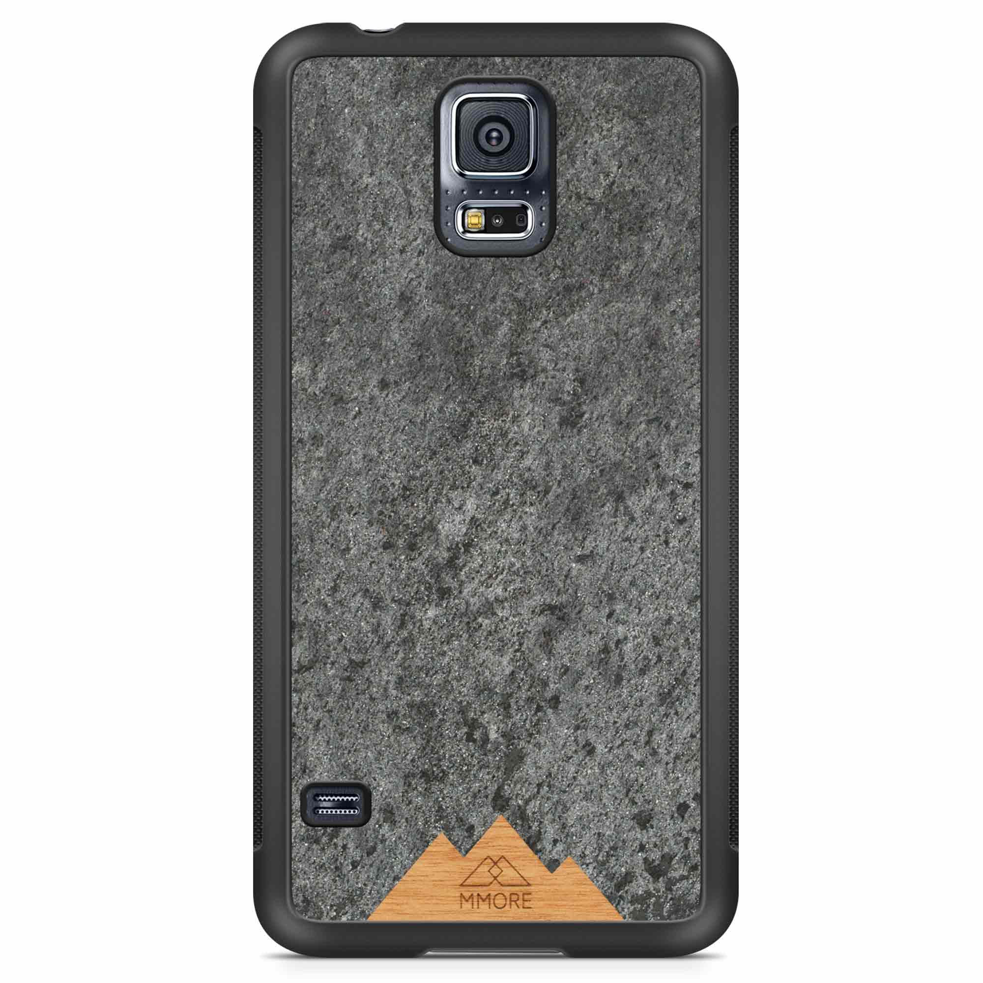 Mountain Stone Phone Case showcasing unique natural texture and sparkly grey color, held in hand against a natural backdrop.