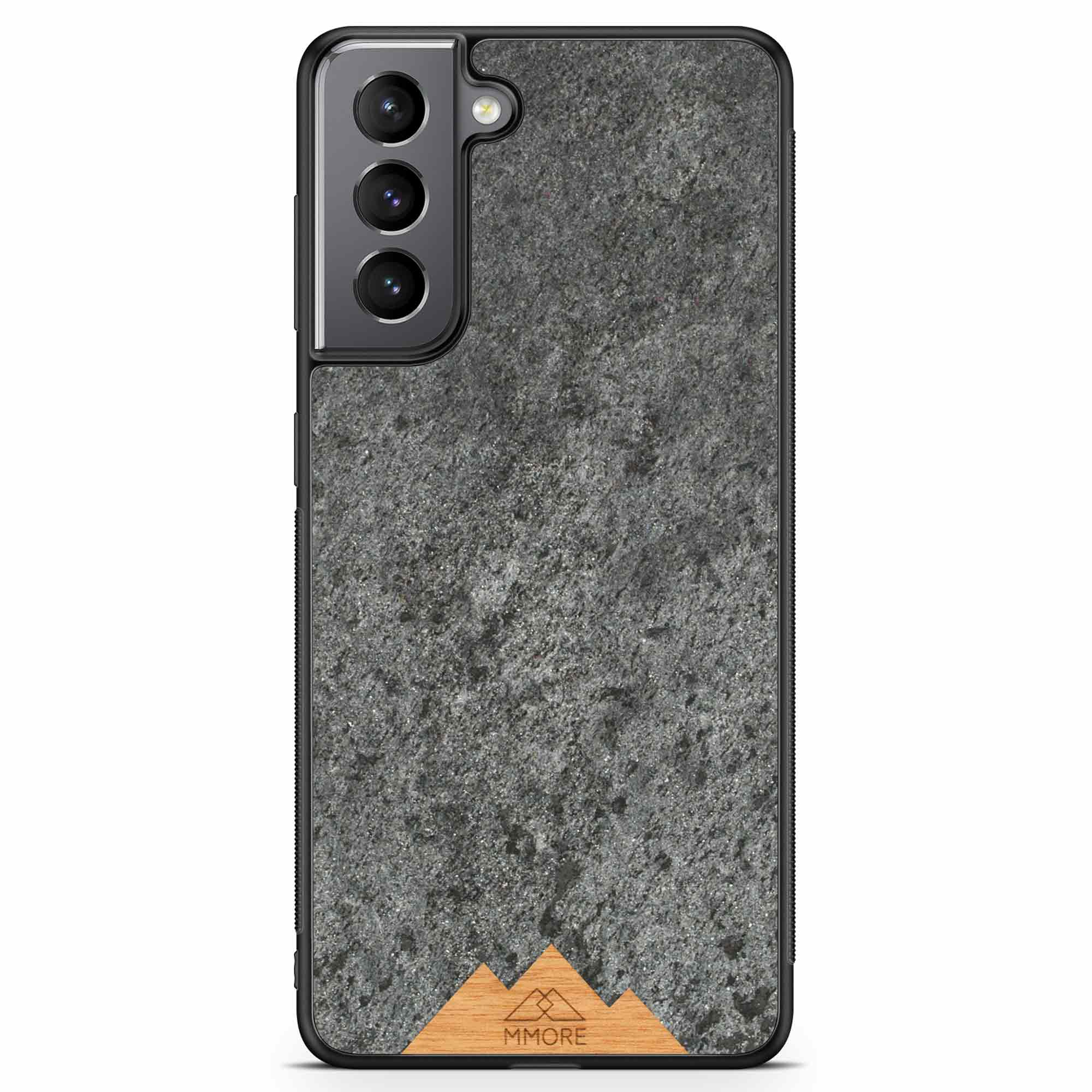 Mountain Stone Phone Case showcasing unique natural texture and sparkly grey color, held in hand against a natural backdrop.