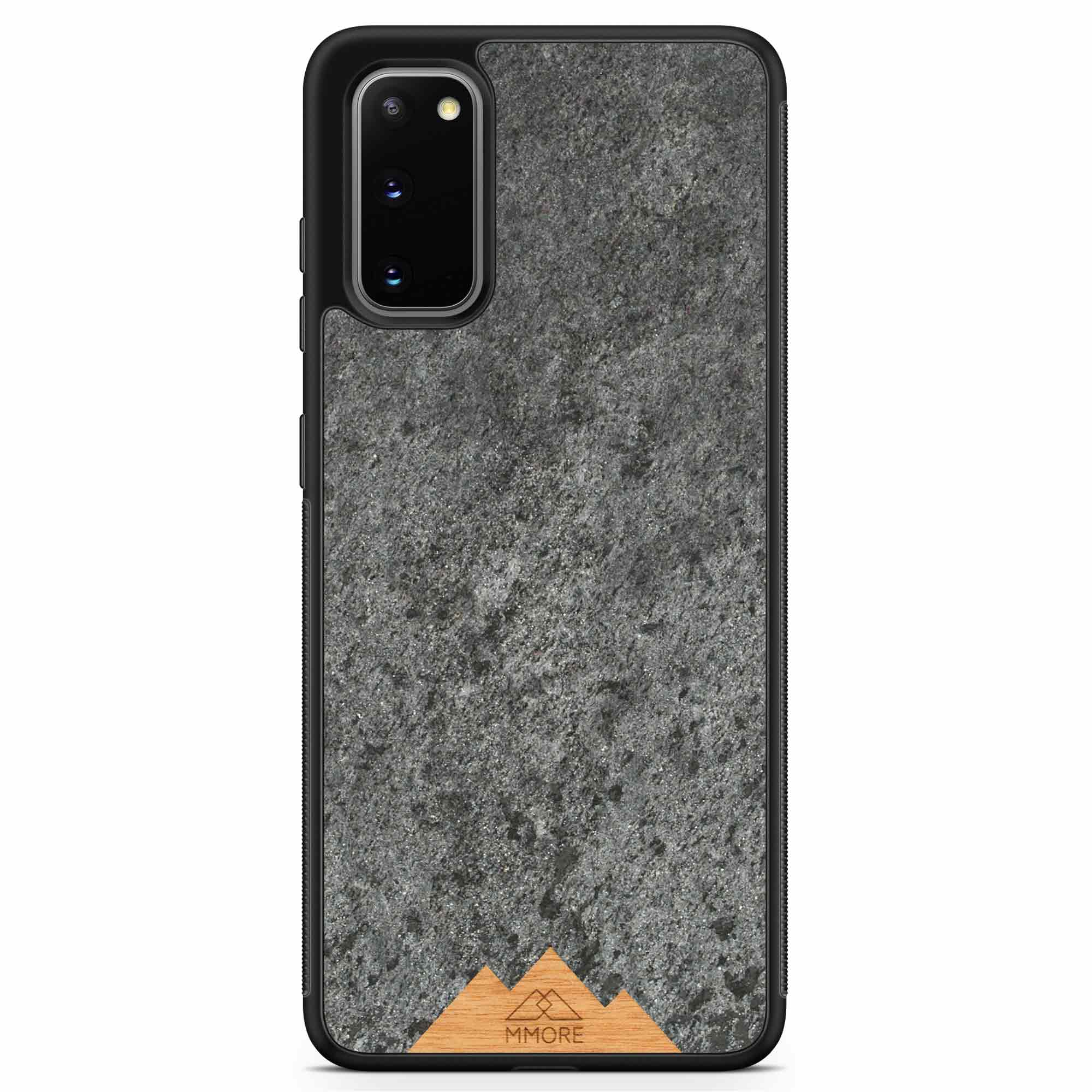 Mountain Stone Phone Case showcasing unique natural texture and sparkly grey color, held in hand against a natural backdrop.