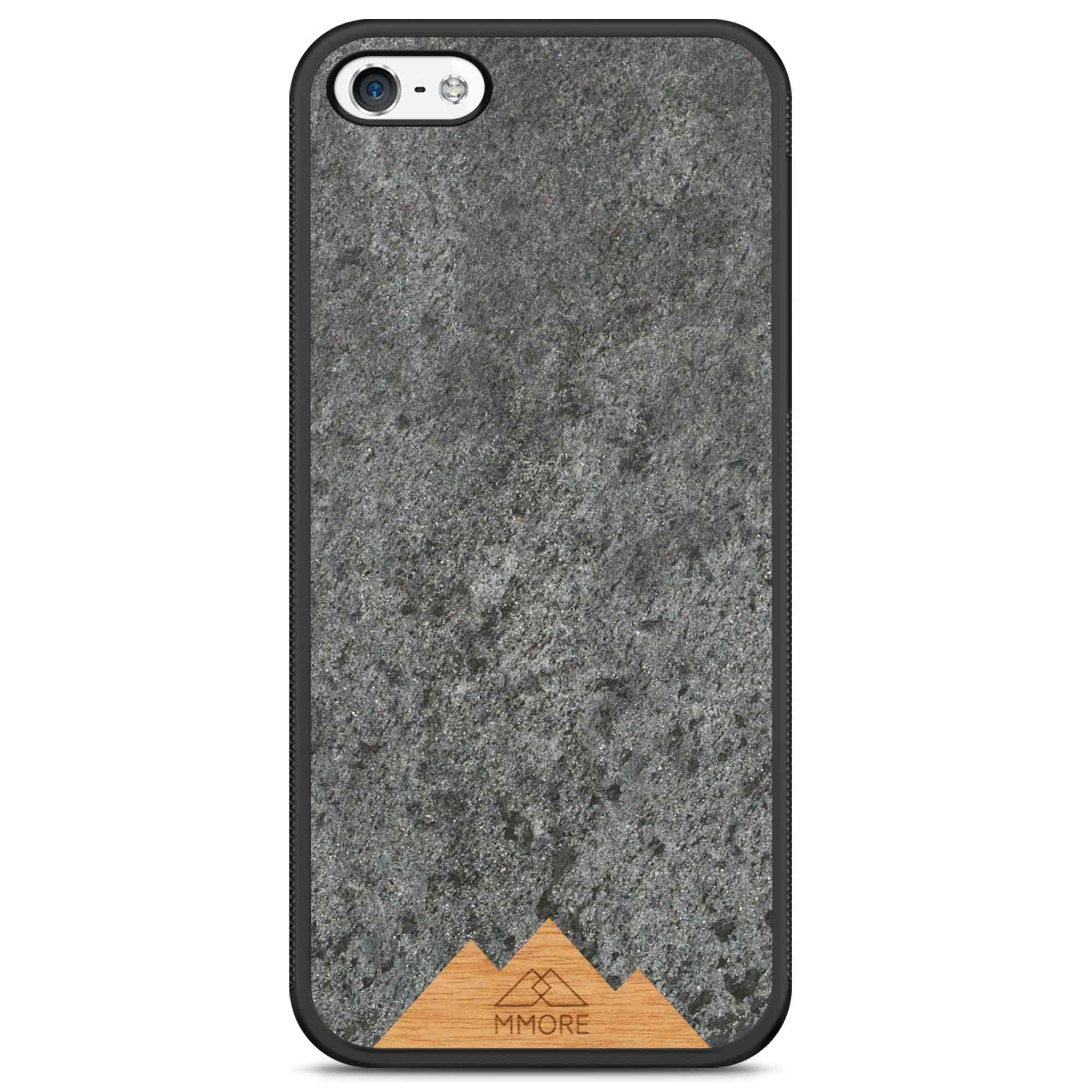 Mountain Stone Phone Case showcasing unique natural texture and sparkly grey color, held in hand against a natural backdrop.