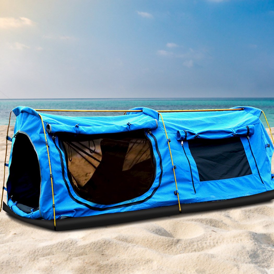 Mountviewe Dome Camping Swag with high-density foam mattress and durable aluminum poles, perfect for outdoor camping.