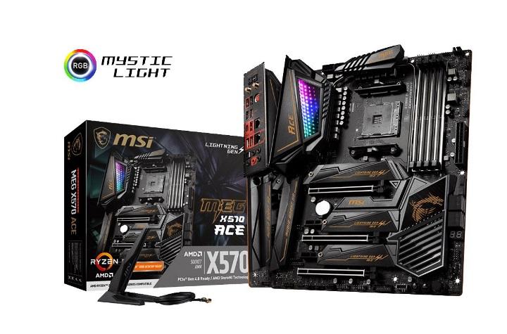 MSI MEG X570 ACE Ryzen AM4 ATX Motherboard showcasing its advanced features and sleek design.