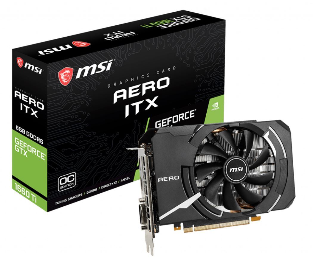 MSI nVidia Geforce GTX 1660 Ti AERO ITX 6GB OC GDDR6 graphics card with sleek design and advanced cooling features.