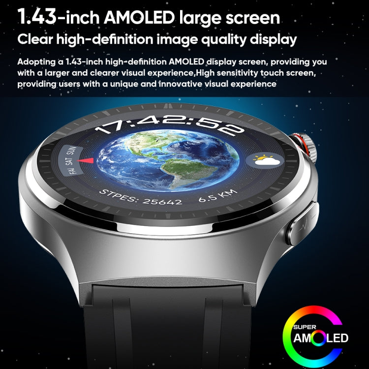 MT200 1.43 inch AMOLED Smart Call Watch with ECG and health monitoring features, showcasing its sleek design and vibrant display.