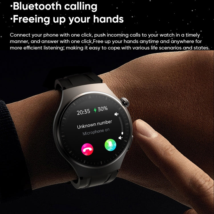 MT200 1.43 inch AMOLED Smart Call Watch with ECG and health monitoring features, showcasing its sleek design and vibrant display.