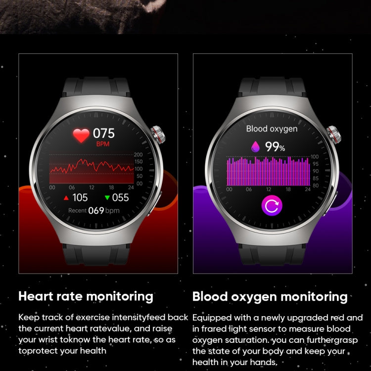 MT200 1.43 inch AMOLED Smart Call Watch with ECG and health monitoring features, showcasing its sleek design and vibrant display.