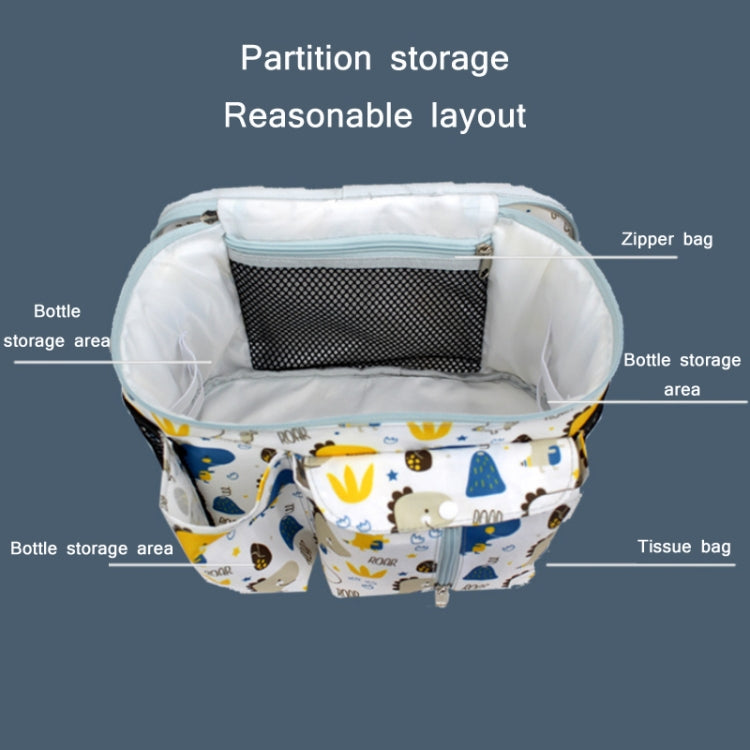 Multifunctional baby stroller storage bag in Tibetan Owl design, made of durable nylon cloth, featuring adjustable straps and a humanized buckle.