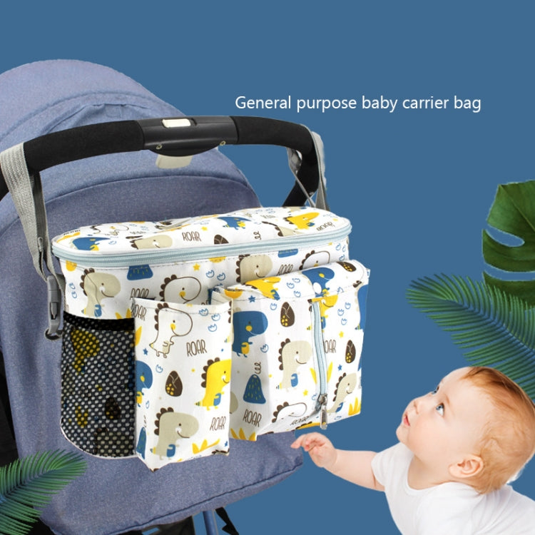 Multifunctional baby stroller storage bag in Tibetan Owl design, made of durable nylon cloth, featuring adjustable straps and a humanized buckle.