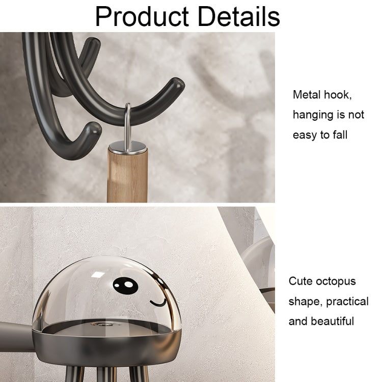 Multifunctional Six-claw 360-degree Rotating Hook Rack in octopus shape, showcasing its six-claw design and strong adhesive backing.