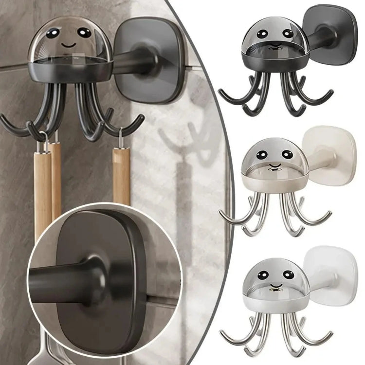 Multifunctional Six-claw 360-degree Rotating Hook Rack in octopus shape, showcasing its six-claw design and strong adhesive backing.