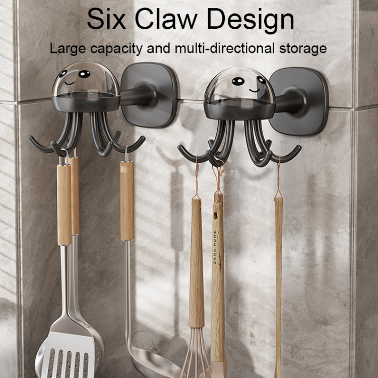 Multifunctional Six-claw 360-degree Rotating Hook Rack in octopus shape, showcasing its six-claw design and strong adhesive backing.