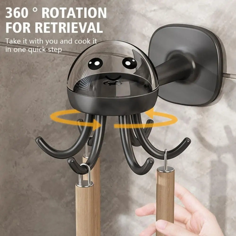 Multifunctional Six-claw 360-degree Rotating Hook Rack in octopus shape, showcasing its six-claw design and strong adhesive backing.