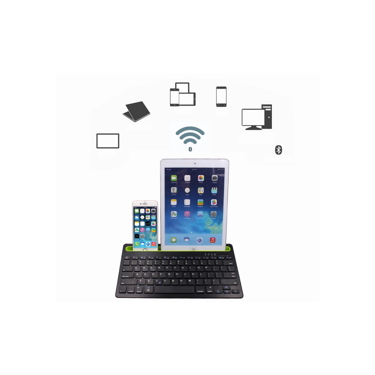 Multi-Task Master Of All Bluetooth Keyboard with built-in stand, showcasing its sleek design and multiple color options.