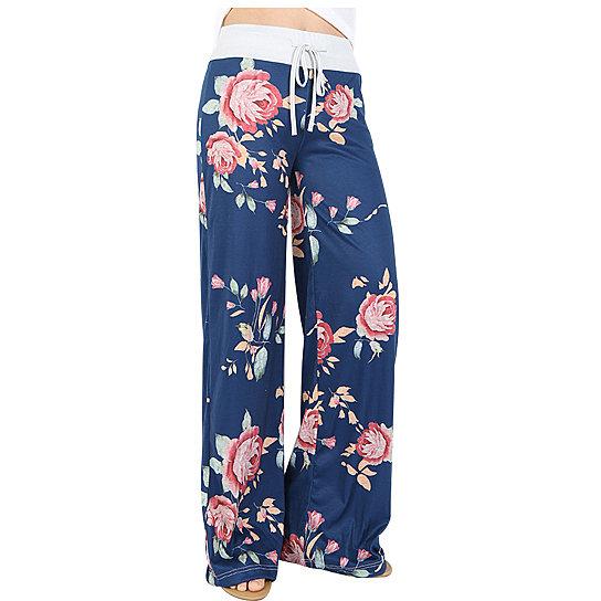 A pair of super cute rosy jammies featuring a comfortable design with adjustable drawstrings and a fold-over waistband, perfect for lounging.