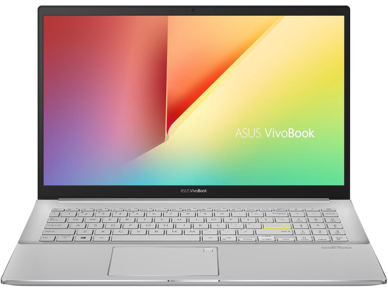 ASUS VivoBook S15 S533 laptop in dreamy white color with a 15.6-inch FHD display, showcasing its sleek design and modern aesthetics.