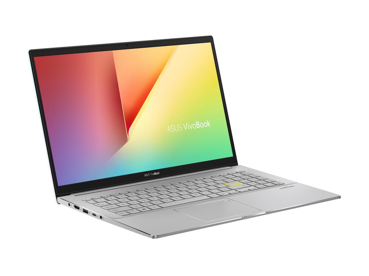 ASUS VivoBook S15 S533 laptop in dreamy white color with a 15.6-inch FHD display, showcasing its sleek design and modern aesthetics.