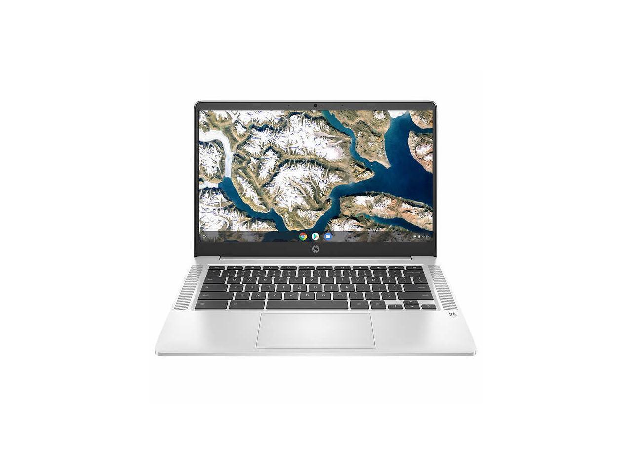 HP 14-inch Chromebook Bundle featuring a sleek design, 1080p display, bonus sleeve, and wireless mouse.