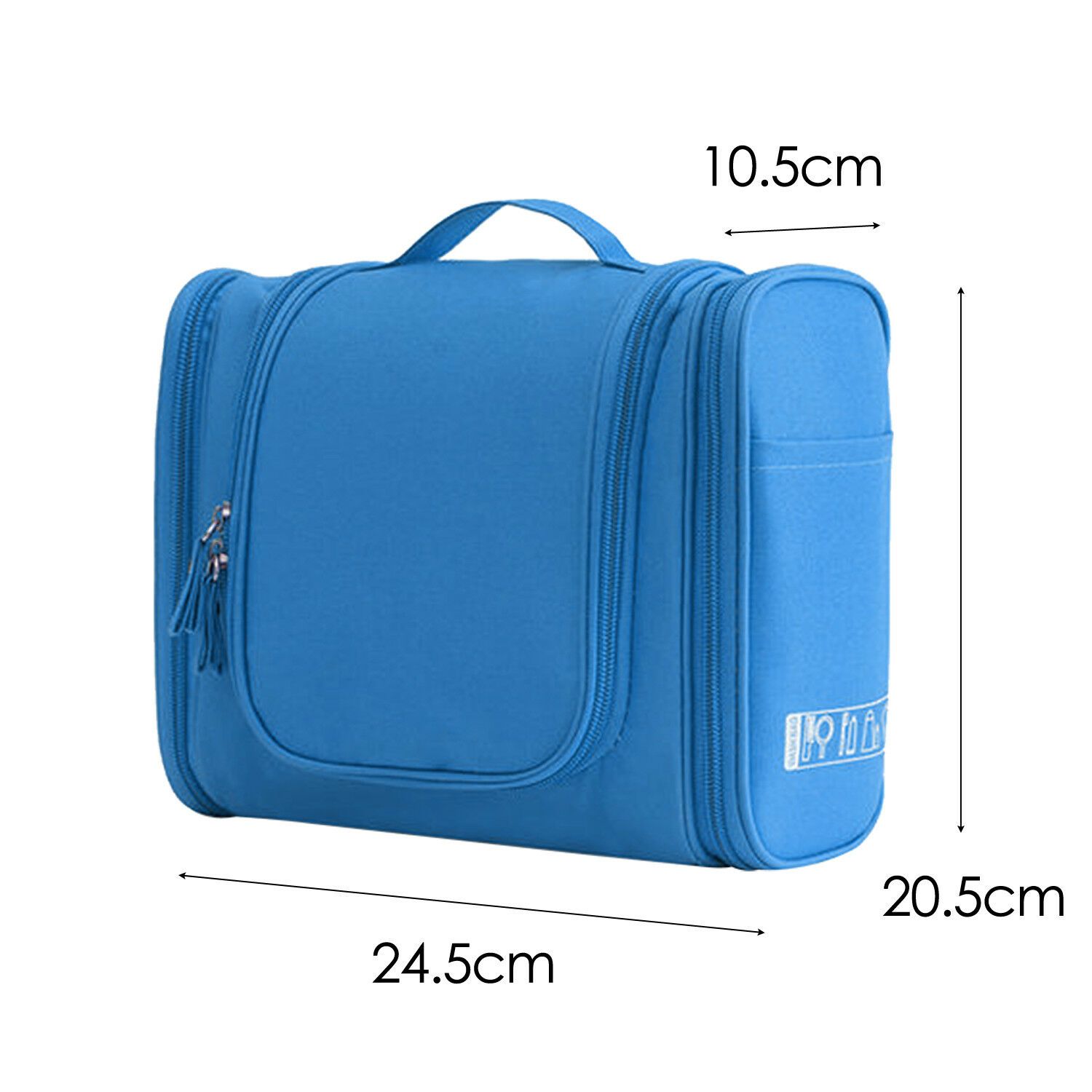 New Travel Cosmetic Makeup Bag in blue, featuring multiple compartments and a folding design for easy storage.